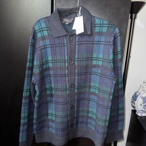Vince Blue and Green Plaid Cardigan